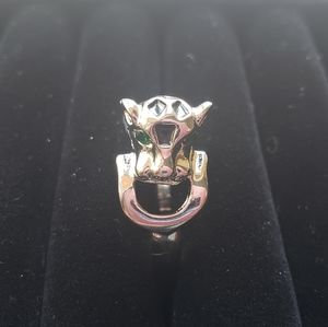 Silvertone Jaguar Ring with Crystal Accents
